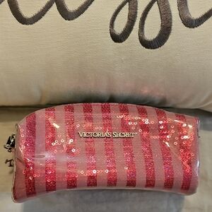 Victoria's Secret Pink Glitter Sequin Stripe Cosmetic Bag
